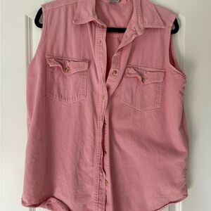 Sleeveless Pink Button-Down Shirt